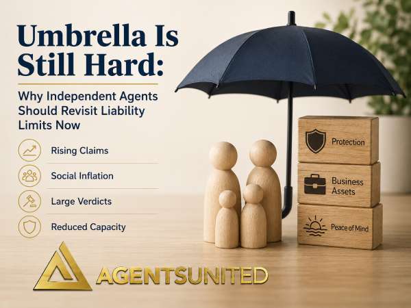 Independent insurance agent reviewing commercial umbrella and excess liability limits with a business owner