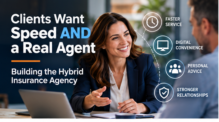 Independent insurance agent helping a client while using digital insurance technology on a computer.